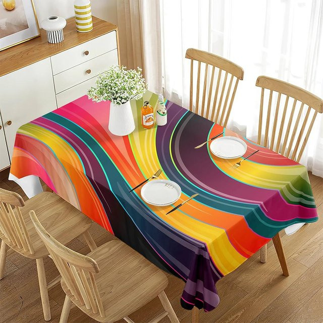 Bunte Tischdecke mit abstraktem Linienwirbel-Design von Fancy Style Studio, rechteckig, Mehrfarbig, B/T: 70 x 70 cm - Bild 1
