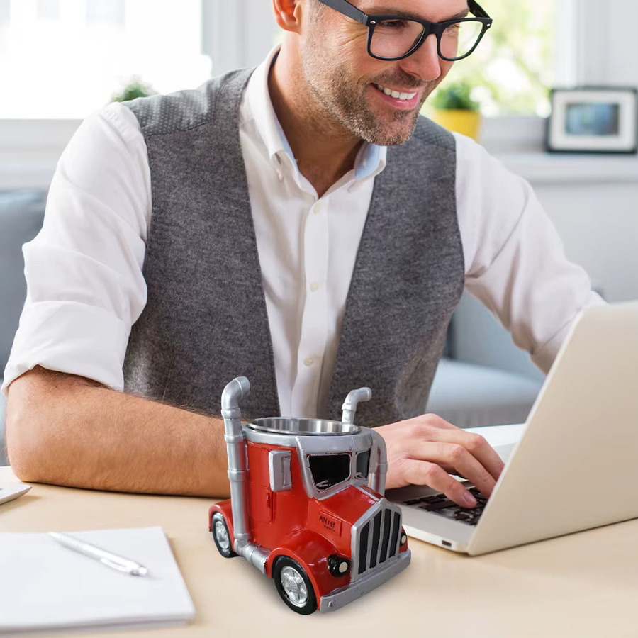VKTECH Semi-Truck Kaffeetasse aus Edelstahl in Grün mit kreativem LKW-Design, 300 ml - Bild 3