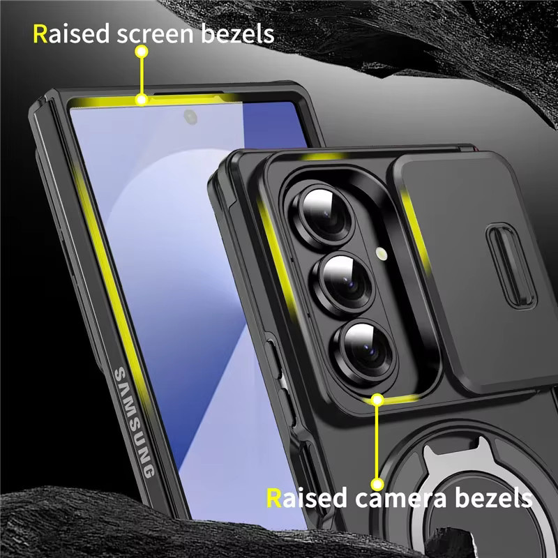 Stoßfeste Armor Handyhülle mit Magnetring und Kamera-Schutz für Samsung Galaxy Z Fold 7, 6 und 5 5G in Schwarz - Bild 3
