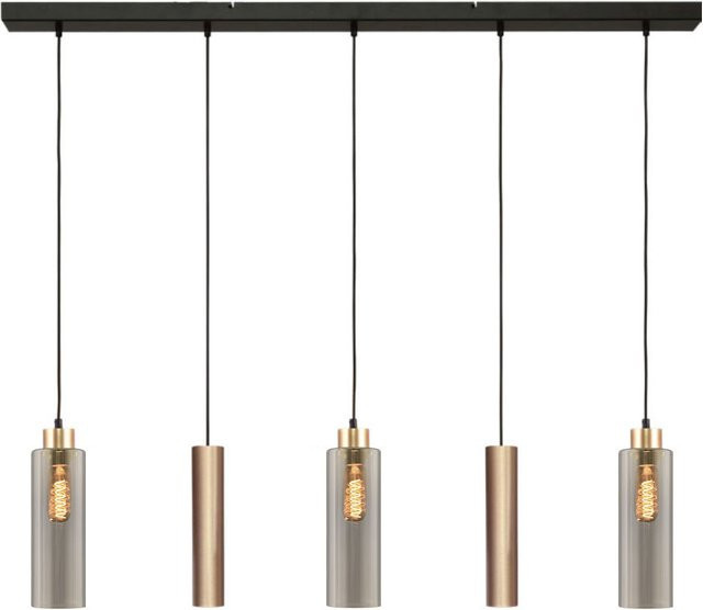 Masterlight Ortona 3/2 Pendelleuchte 5-flammig in Gold matt mit transparenten Glasschirmen - Bild 1