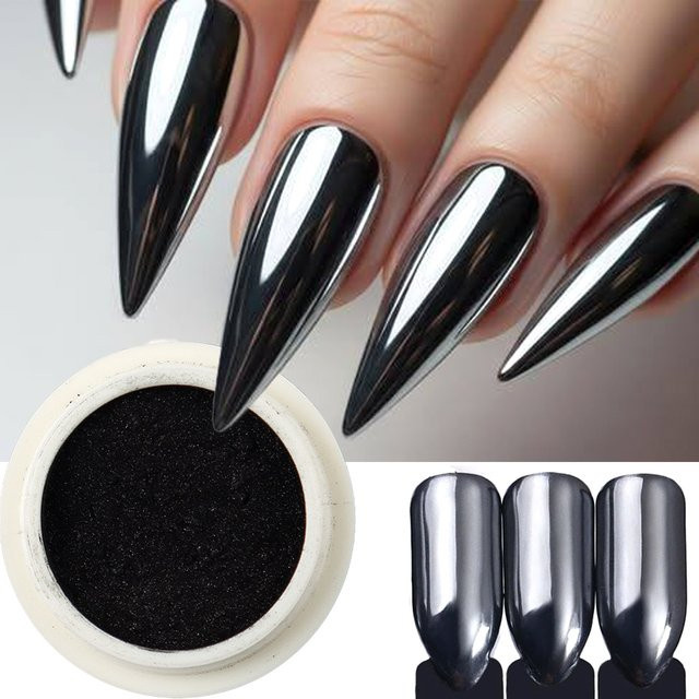 Full Beauty Nagelpulver Metallic Schwarz, Reibepigment - Bild 1