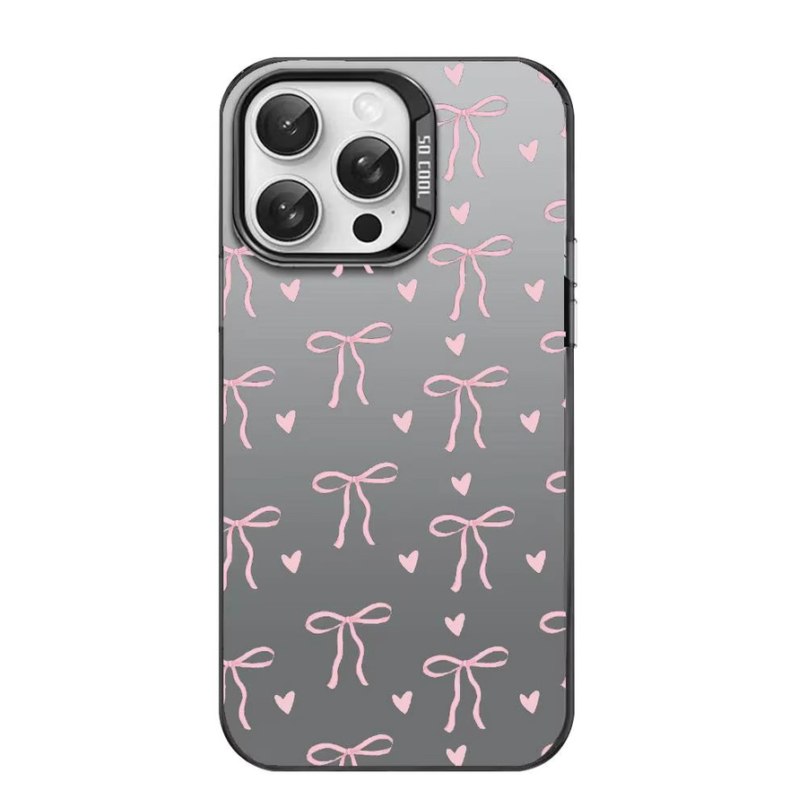 Handyhülle mit Herz-Schleife für Apple iPhone 11 bis 17 Pro Max in Rosa und Mehrfarbig mit Matt Laser Metallic Aurora Effekt - Bild 2