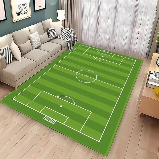JGJG Cartoon Fußballfeld Teppich in Grün, waschbarer Sportthema Spielteppich aus Polyester für Kinder, B/B: 80 x 50 cm - Bild 1