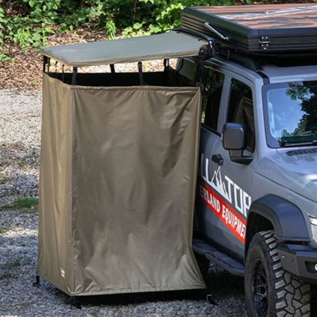 Tragbares Camping-Duschzelt für das Fahrzeug, wasserdichtes Outdoor-Waschezelt mit Sonnenschutz, Farbe: Beige, B/T/H: 160 x 110 x 103 cm - Bild 1