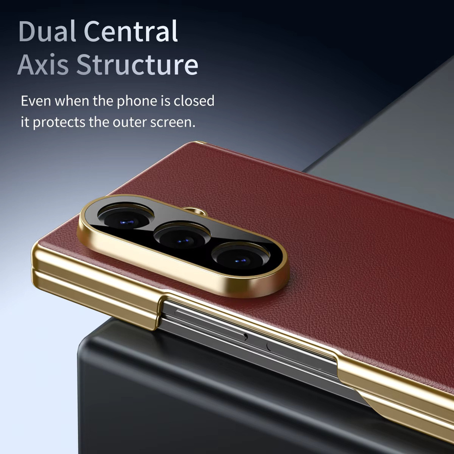 Stoßfeste Leder Handyhülle mit Objektivscharnierschutz für Samsung Galaxy Z Fold 7 6 5 4 5G, Farbe: Rot - Bild 4