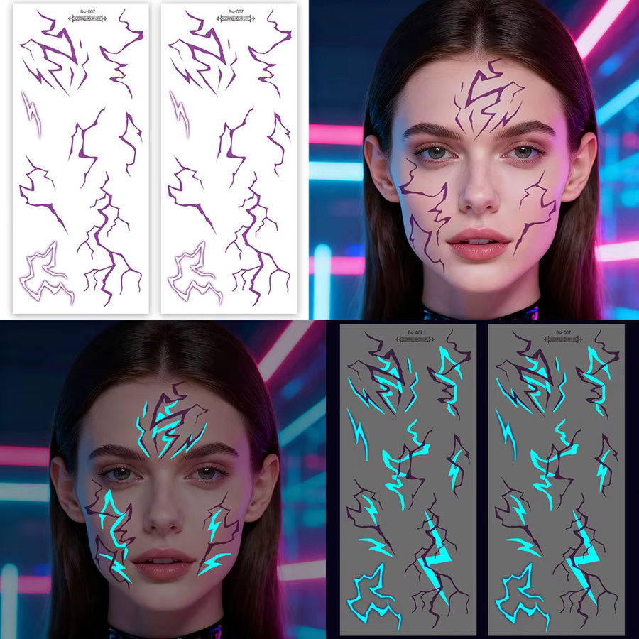 4 Blätter Temporäre Tattoos, Kpop-Stil, Dunkles Gothic-Motiv, Blau - Bild 2