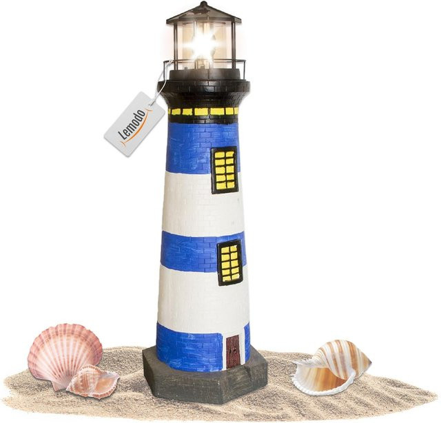 Lemodo Gartendeko Leuchtturm mit Solar blau/weiß, handbemalte Gartenfigur, Höhe: 83 cm - Bild 1