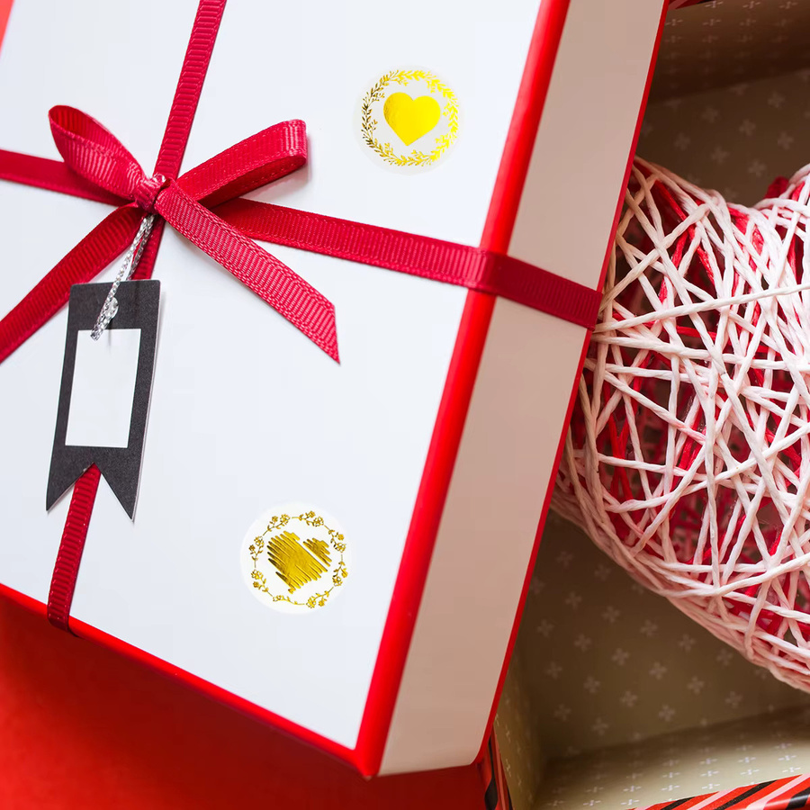 500 Stück goldene Herz-Aufkleber aus Folie als runde Siegel für Geschenkverpackungen und Umschläge - Bild 3