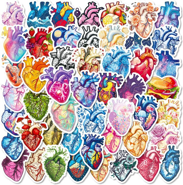 56 Stück Fantasy-Herz-Kunstaufkleber in Multicolour für Notebook, Telefon und Dekoration - Bild 1