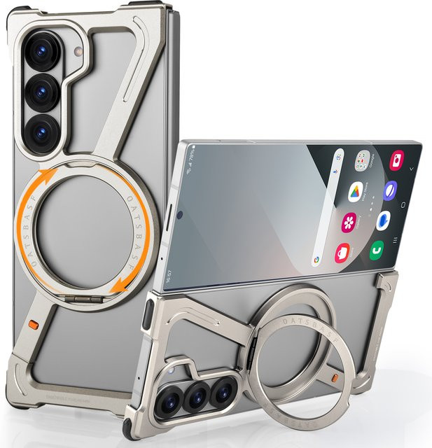 Oatsbasf Magnetische Metall-Handyhülle für Samsung Galaxy Z Fold 8 Ultra mit 360 Grad Schutz und drehbarem Ständer in Schwarz - Bild 1