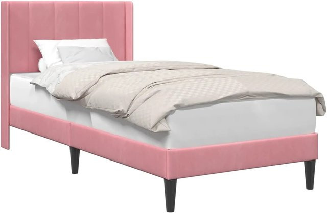 vidaXL Bettrahmen mit Kopfteil aus Samt in Rosa, B/T/H: 100 x 200 x 104 cm - Bild 1