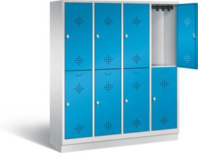 C+P Spind Classic doppelstöckig mit Garderobenstange, Front Lichtblau, Korpus Lichtgrau, H 180 cm x B 159 cm x T 50 cm - Bild 1