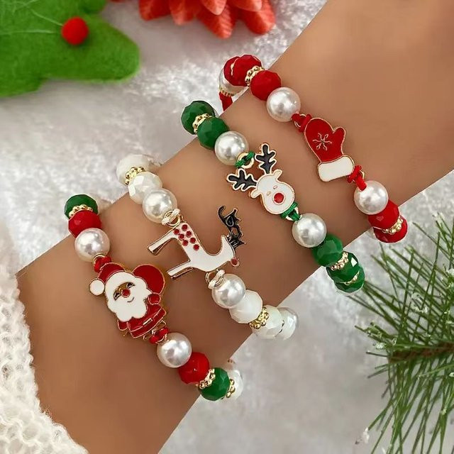 Armband Damen, Keramik, Bunt, Perle, Elch-Weihnachtsmann - Bild 1