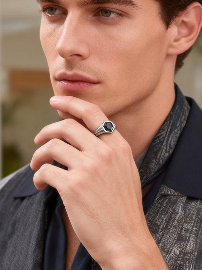 Vnox Ring, Edelstahl, Schwarz, Zirkonia, Herren - Bild 6