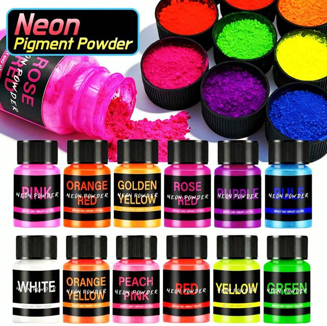12 Farben Neonpulver Set – Fluoreszierendes Glimmerpulver für Epoxidharz, Seifenherstellung und DIY-Bastelarbeiten in Multicolor - Bild 1