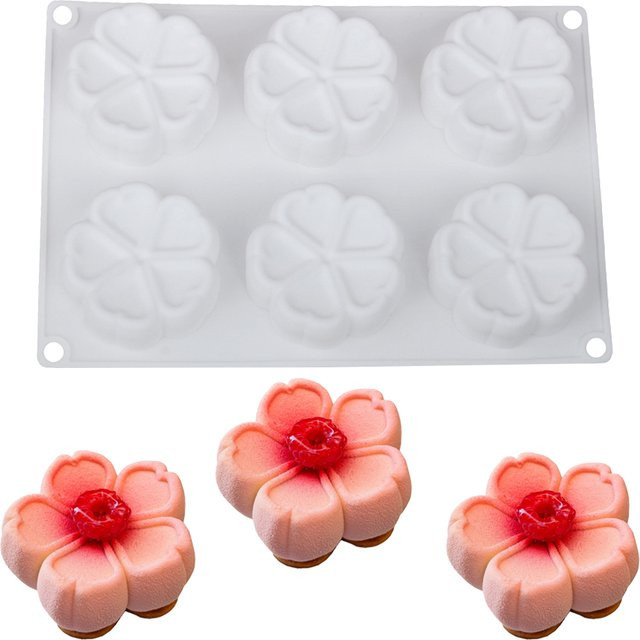 Meibum Silikonform mit 6 Mulden in Blumenform für Mousse, Schokolade und Desserts, Weiß - Bild 1