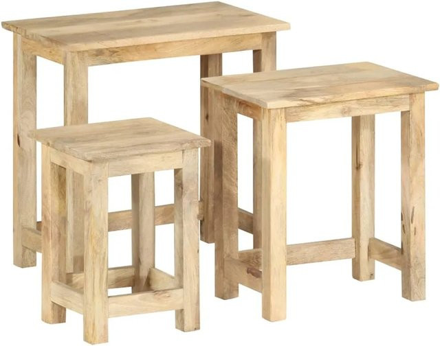 vidaXL Satztische Set aus 3 Stück aus Mango-Massivholz in Braun, rechteckig und lackiert - Bild 1