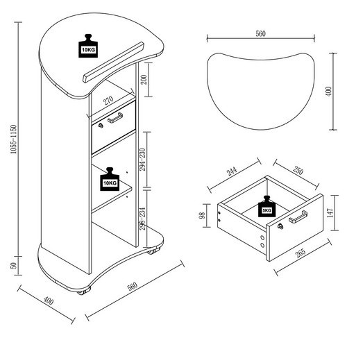 VCM Redola Mobiles Rednerpult aus Holz in Anthrazit mit neigbarer Platte und Rollen, H: 110 cm, B: 56 cm, T: 37 cm - Bild 3
