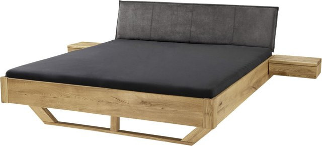 TPT Massivholzbett Bolle aus Wildeiche mit Holzkufen und Polsterkopfteil, Farbe: Natur, B/L/H: 165 x 220 x 87 cm - Bild 1
