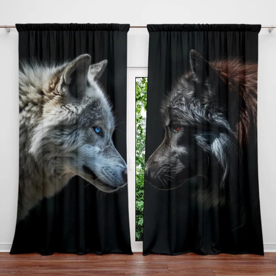 2er-Set Wolf-Vorhänge mit Grafikprint in Schwarz und Weiß, halbtransparent, B: 52,5 cm, H: 116 cm - Bild 4