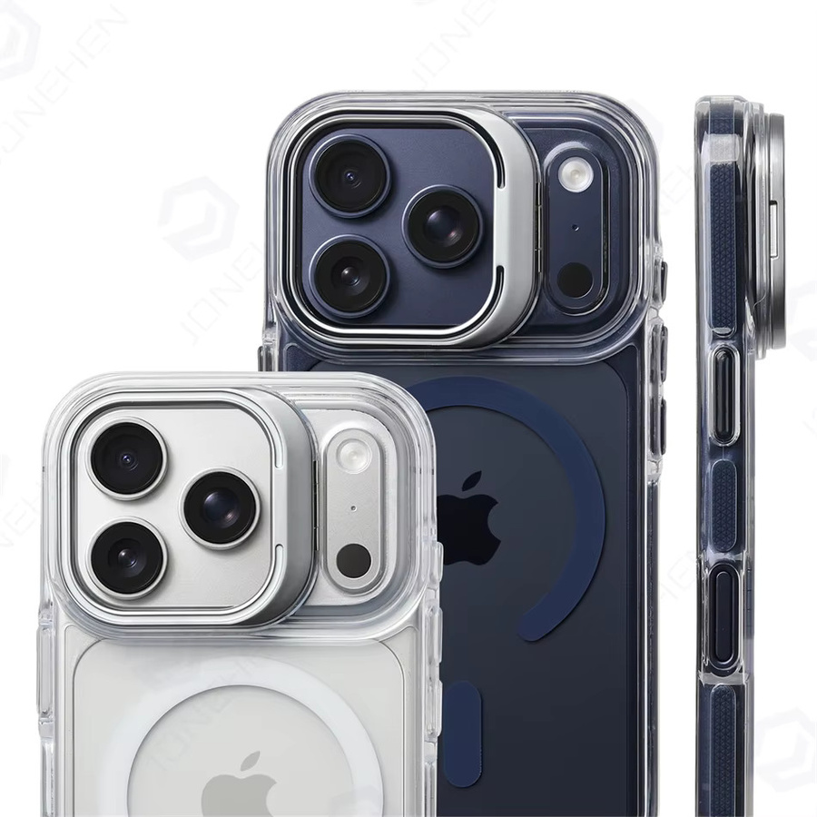 MagSafe Magnetische Klare Schutzhülle mit integriertem Standhalter aus Legierung für iPhone 14 Pro, 15, 16 und 17 Pro Max in Transparent oder Blau - Bild 3