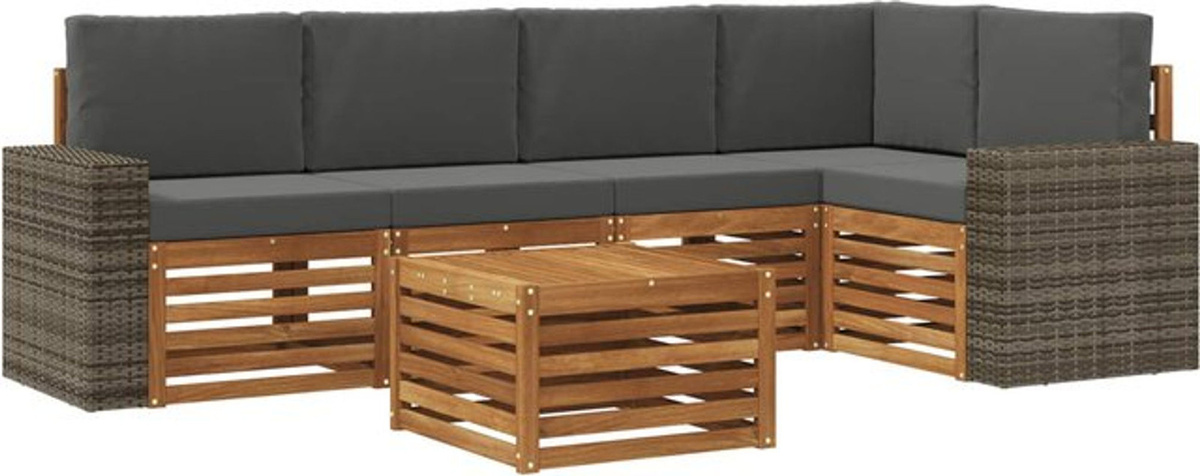Modernes Ecksofa Set 6-teilig aus Massivholz Akazie in Natur und Anthrazit von vidaXL - Bild 1