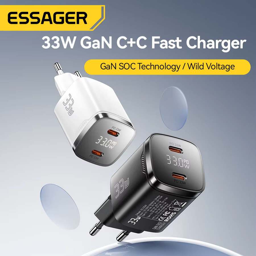 Essager 33 W GaN Dual USB Typ C Ladegerät mit Digital Display in Schwarz für iPhone, iPad und andere Geräte mit PD Schnelle Aufladung - Bild 2