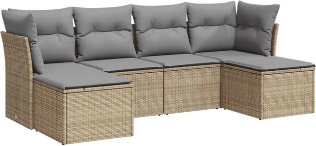 vidaXL 6-tlg Garten-Sofagarnitur in L-Form aus Poly-Rattan in Beige mit Sitzkissen und Stauraum - Bild 1