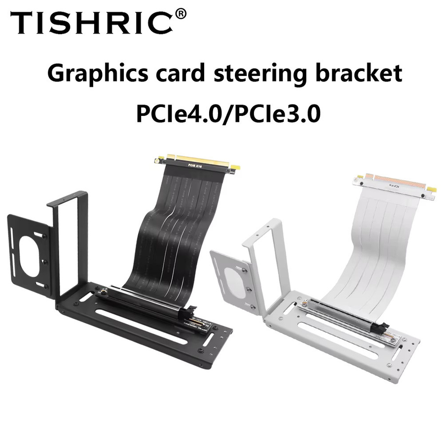 TISHRIC PCIe 3.0 16X Riser-Karte Grafikkarte PCI-E Slot Extender mit flexiblem Flachbandkabel-Adapter und Halterung in Schwarz oder Weiß - Bild 2