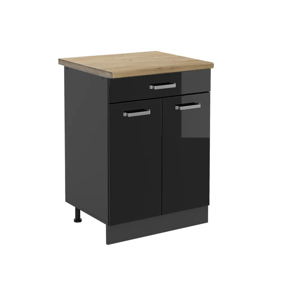 Vicco Küchenunterschrank R-Line in Schwarz Hochglanz und Anthrazit mit Eiche Optik, B/T/H: 60 x 60 x 81,6 cm - Bild 2