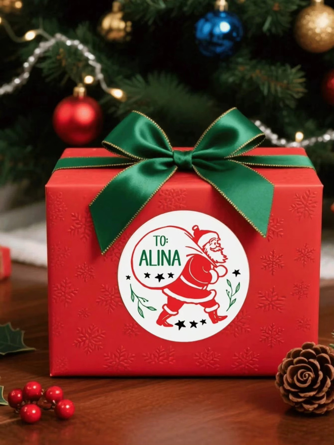 Personalisierte Frohe Weihnachten Aufkleber im Vintage-Weihnachtsmann-Design, runde Etiketten für Geschenke und Boxen, Durchmesser: 3 cm - Bild 2