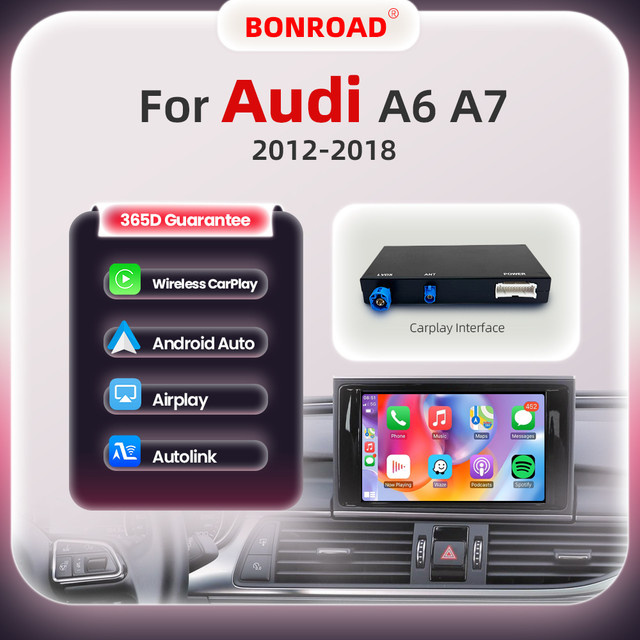 BONROAD Drahtloses CarPlay Schnittstellenmodul für Audi A6 A7 2012–2018 mit Android Auto, Mirror Link, AirPlay und Bluetooth in Schwarz - Bild 1