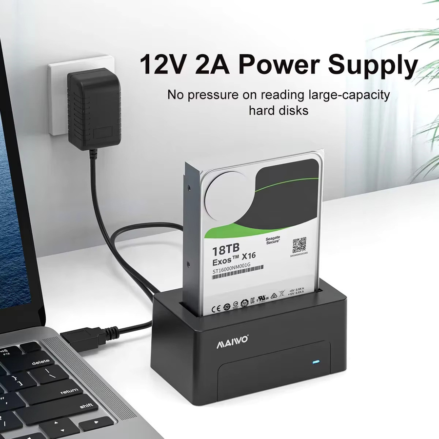 MAIWO SAS Festplatten-Dockingstation für 2,5 und 3,5 Zoll mit 5 Gbit/s, UASP, bis zu 22 TB Kapazität, SATA auf USB 3.0 Adaptergehäuse für PC - Bild 3
