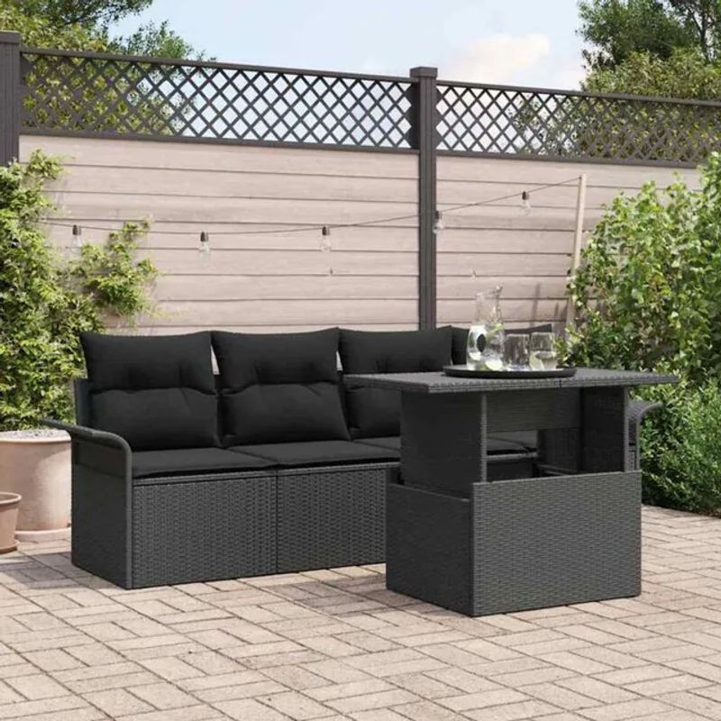 vidaxl Garten-Sofa-Set aus Poly-Rattan mit 5 Kissen in Schwarz - Bild 1