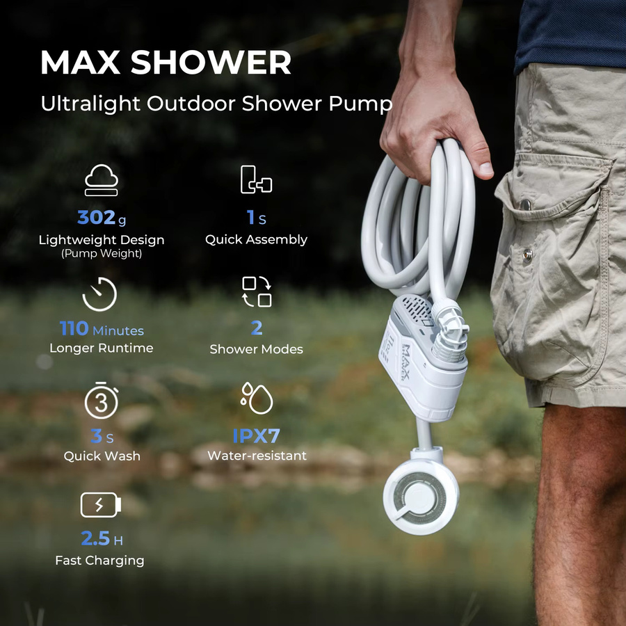 FLEXTAIL MAX SHOWER Tragbare elektrische Duschpumpe IPX7 wasserdicht in Weiß - Bild 2