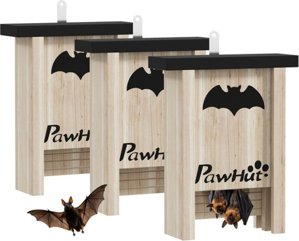 PawHut 3er-Set Fledermauskasten aus Naturholz zum Aufhängen - Bild 1