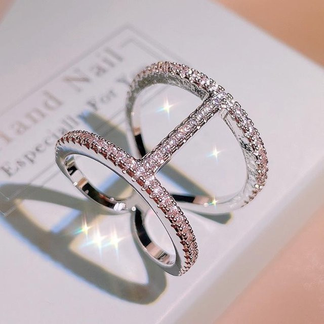 YIRAN Ring, Kreuzring, Diamantring, grau, Damen, Größe 8 - Bild 1