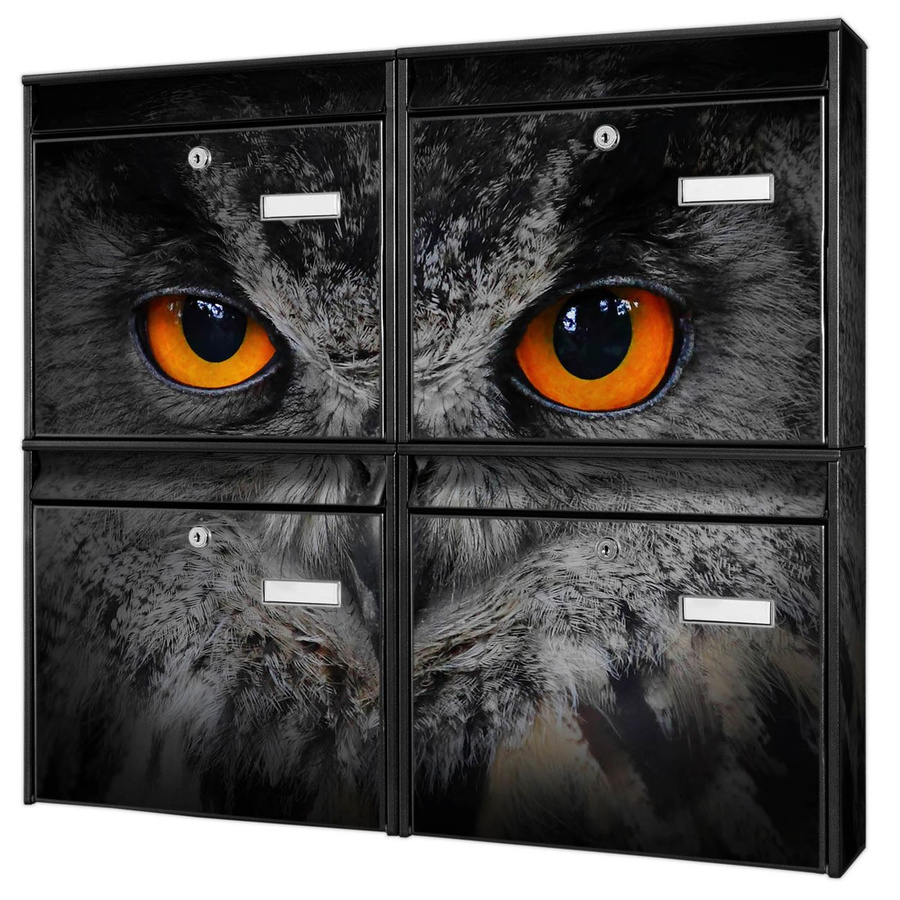 banjado Briefkastenanlage Burg Wächter für 4 Parteien, Farbe Schwarz, Motiv Uhu, B/H/T: 64,5 x 72,5 x 10 cm - Bild 1