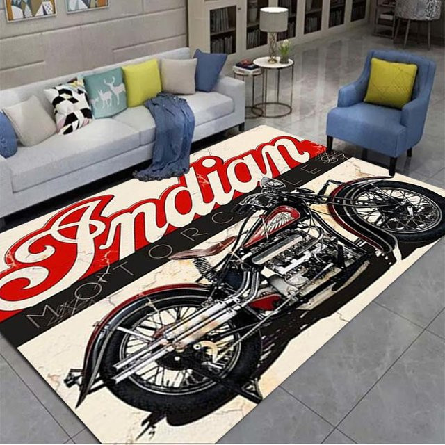 Retro-Plüschteppich BestDream008 mit Indian Motorcycles-Motiv, Vintage Design, Mehrfarbig, B/T: 120 x 80 cm - Bild 1