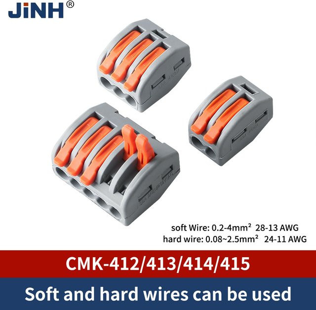 JINH Mini-Schnellhebel-Kabelverbinder in Grau mit 2, 3 oder 5 Anschlüssen für 0,08-4mm² als kompakter Push-in Spleißanschlussblock - Bild 1