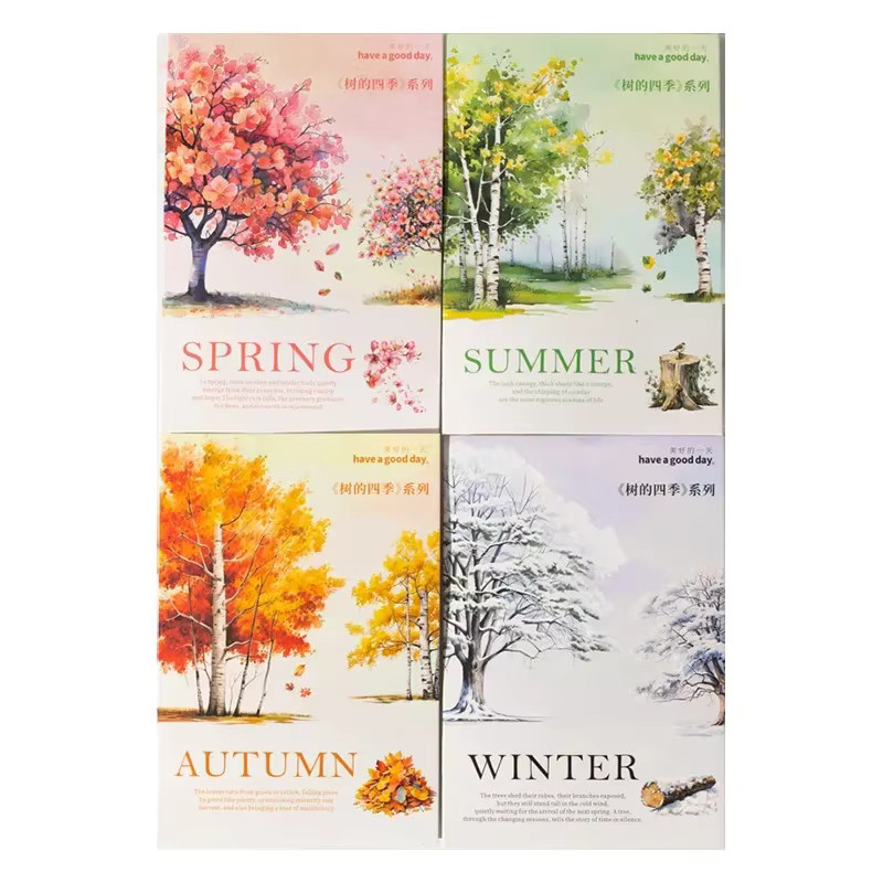 50 Stück Vintage Aufkleber Set mit Baumszenen der vier Jahreszeiten in Multicolour zur floralen Dekoration - Bild 1