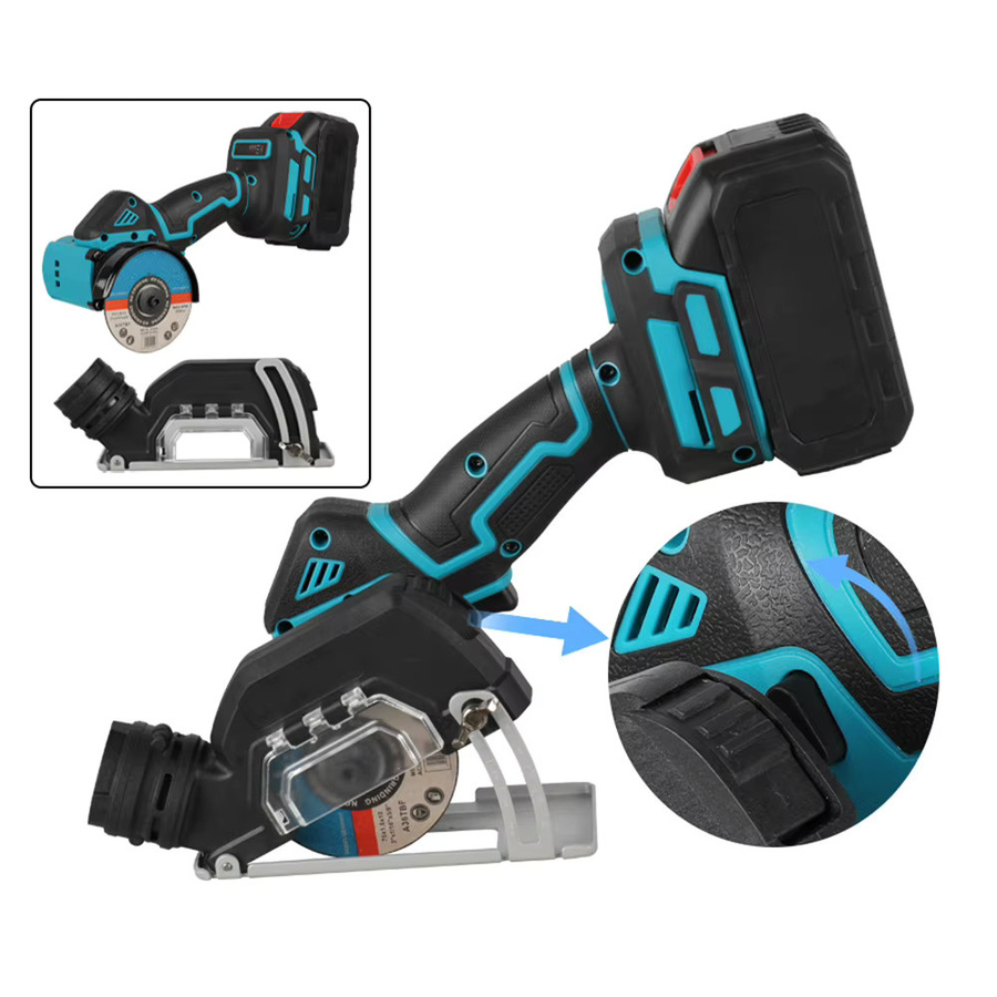 Podofo Akku-Mini-Winkelschleifer 21V 380W 19500RPM Schwarz mit Makita-Anschluss und 2 Trennscheiben für Metall, Holz und Stein - Bild 4