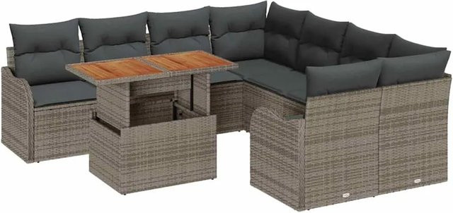 vidaXL Garten-Sofa-Set 9-tlg. aus Poly Rattan in Grau mit Stauraum und Polsterkissen - Bild 1