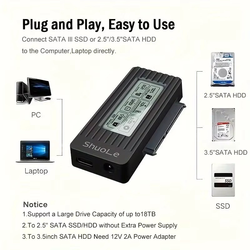 KEBIDU USB zu SATA Adapter Konverterkabel USB 3.2 3.0 für 2,5 Zoll SSD und HDD Festplatten, Schwarz - Bild 5