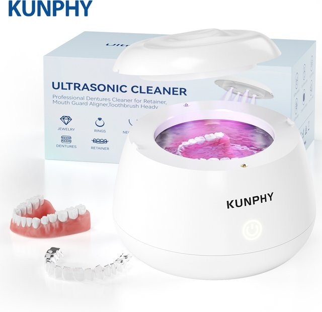 KUNPHY Ultraschall-Reinigungsgerät in Weiß mit 48KHz und UV-Licht für Schmuck, Zahnspangen und Uhren - Bild 1