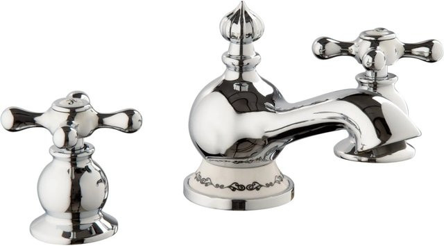 PaulGurkes Nostalgie 3-Loch Waschtischarmatur im Landhausstil Retro mit Bordüre in Silber und Chrom-Optik - Bild 1