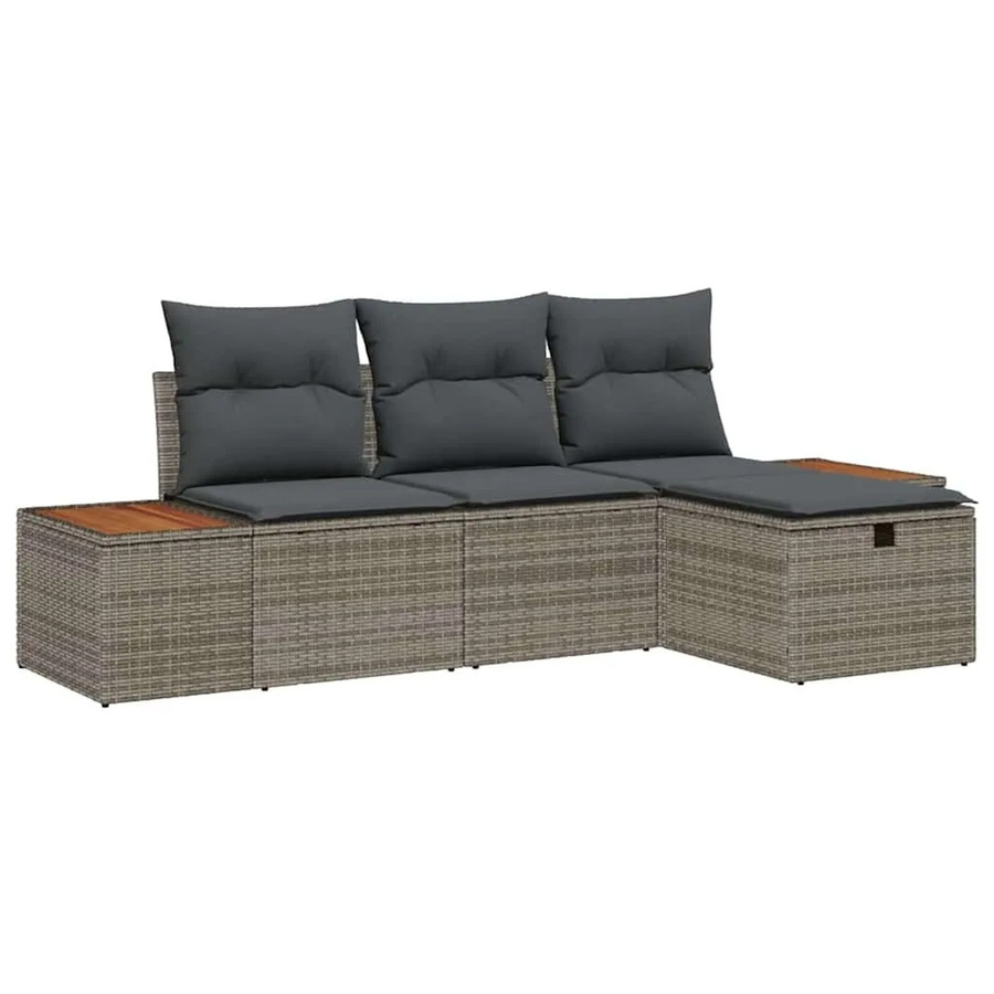 vidaXL Gartensofa-Set aus Poly-Rattan in Grau mit Kissen und integriertem Stauraum für Terrasse und Garten - Bild 2