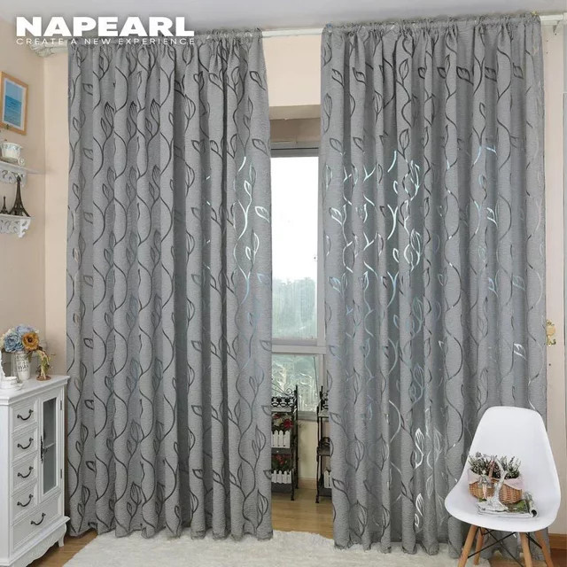 NAPEARL Jacquard-Vorhang mit Blatt-Design in Grau für Wohnzimmer, Schlafzimmer oder Küche, Breite: 100 cm, Höhe: 130 cm - Bild 1