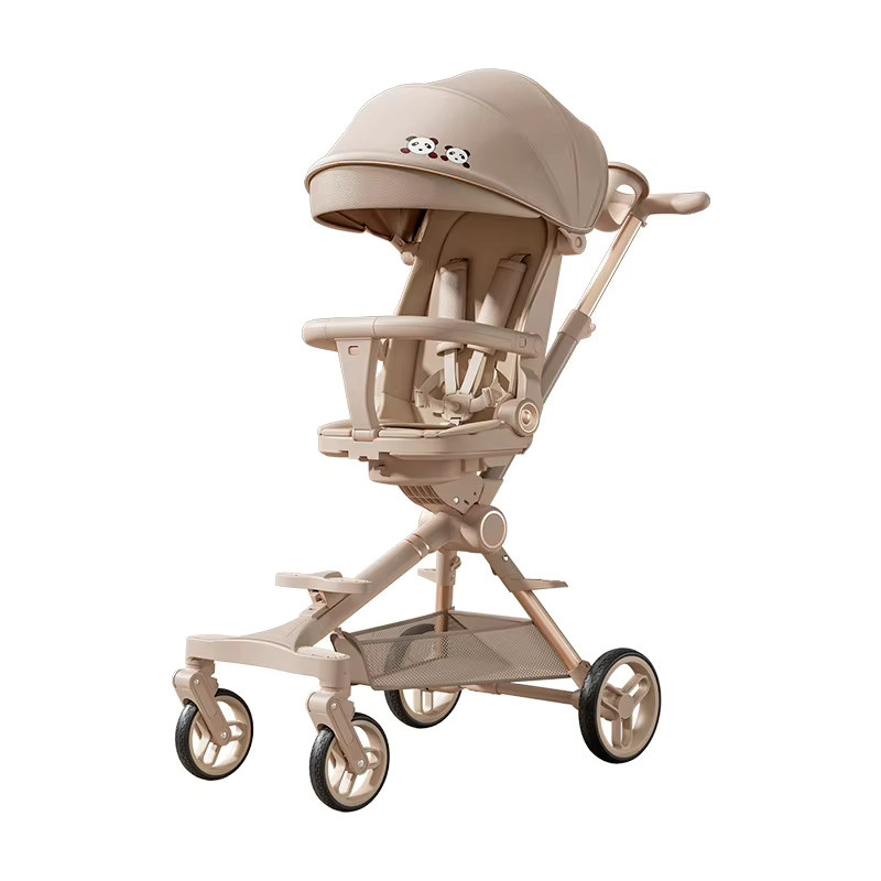 Leichter und zusammenklappbarer Kombi-Kinderwagen mit zwei-Wege-Funktion in Beige und Weiß - Bild 3