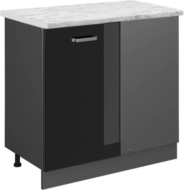 Vicco Eckunterschrank R-Line Schwarz Hochglanz Anthrazit Marmor Optik H: 86 cm, B: 46 cm, T: 81,6 cm - Bild 1